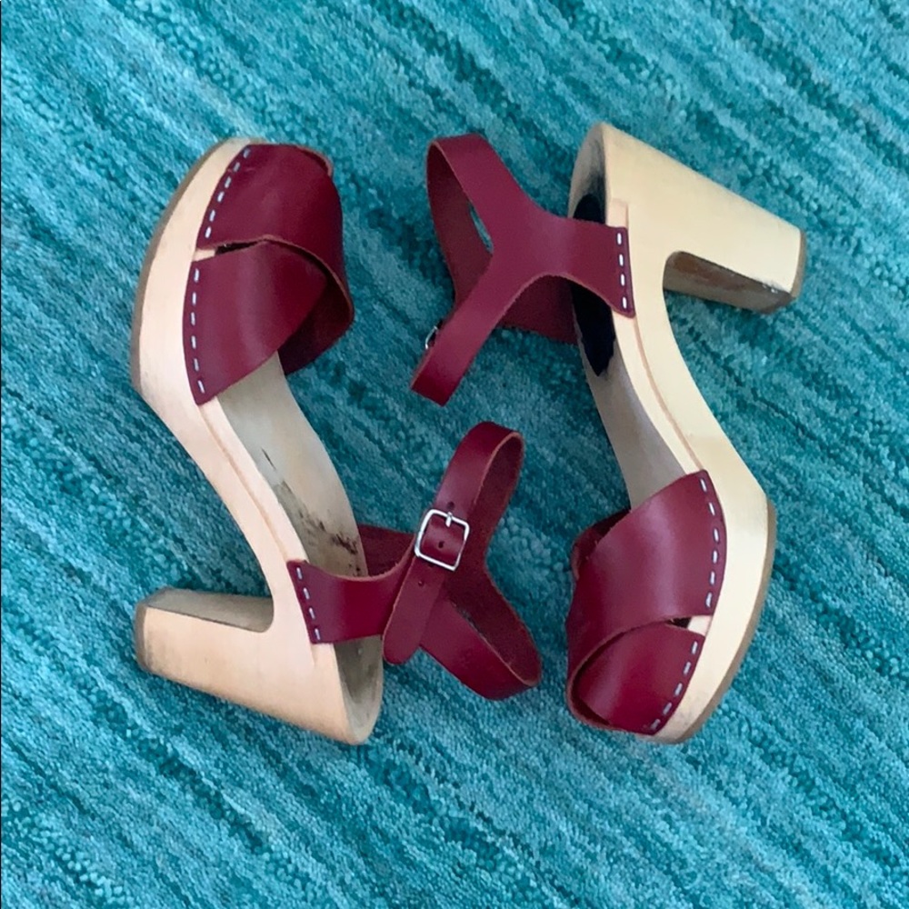 Swedish Hasbeens Red Leather Clog Heels